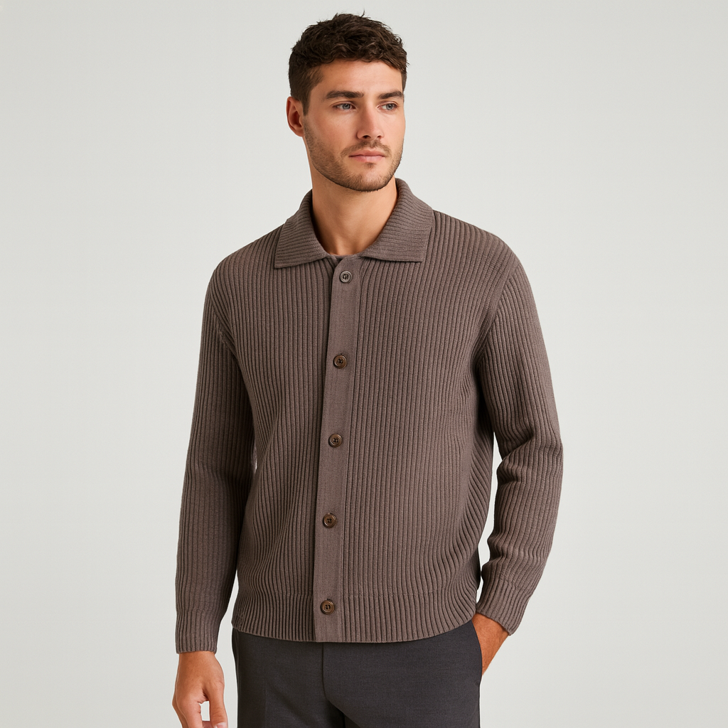 Vintares | Ribbed Knit Button-Up Cardigan for Men