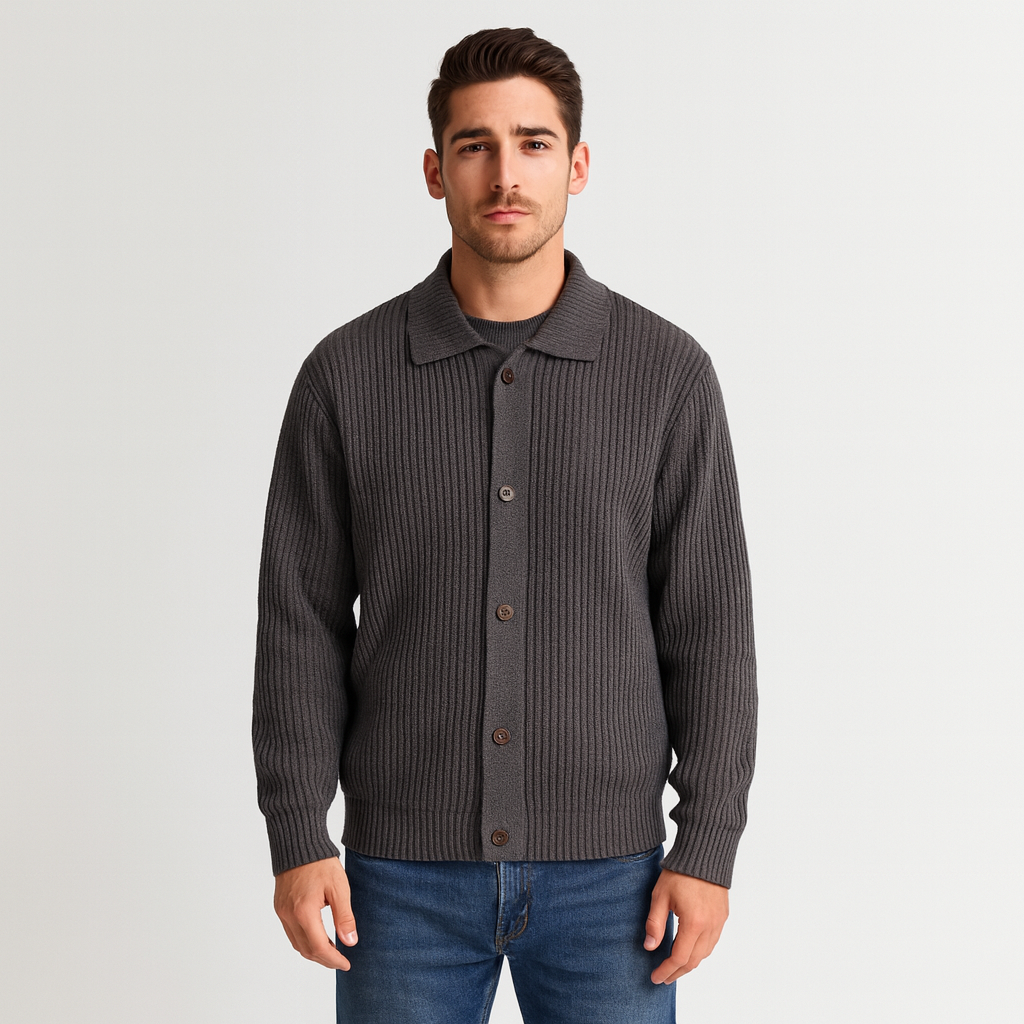Vintares | Ribbed Knit Button-Up Cardigan for Men