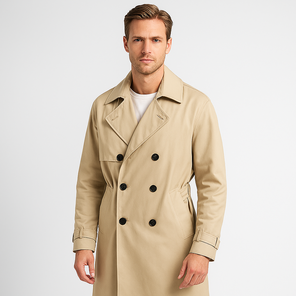 Vintares | Classic Double Breasted Trench Coat for Men - Waterproof