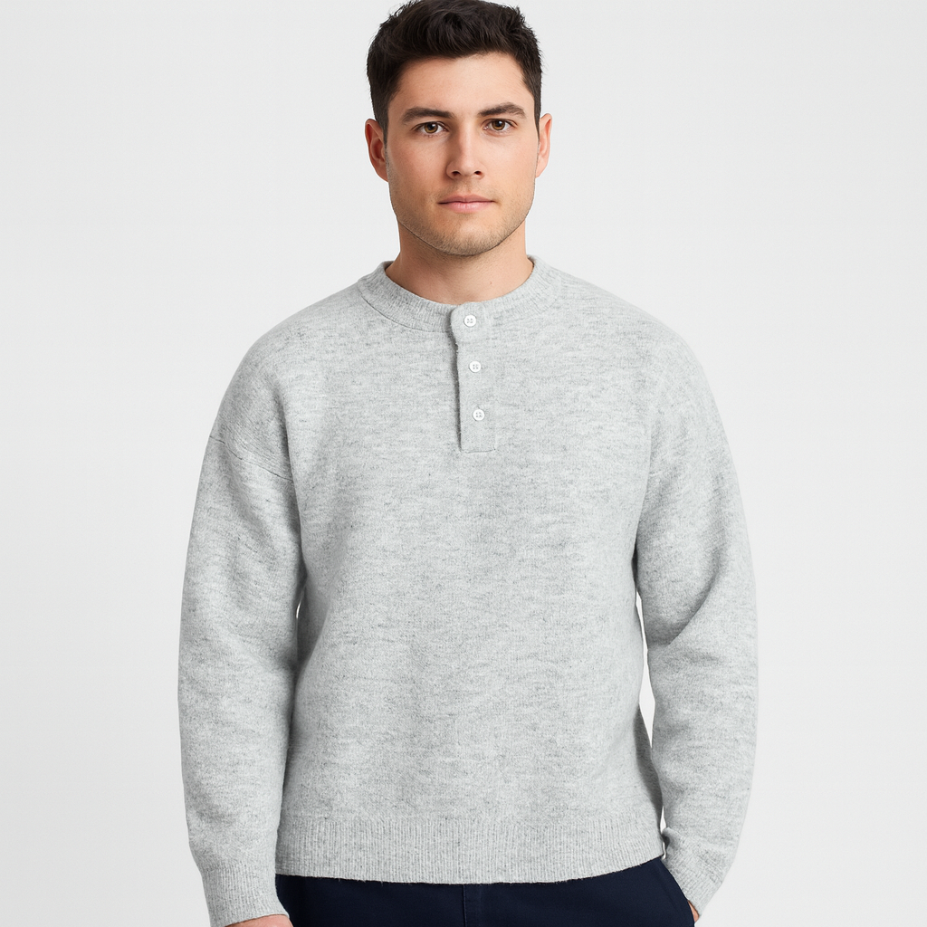 Vintares | Casual Long-Sleeve Henley Shirt in Wool