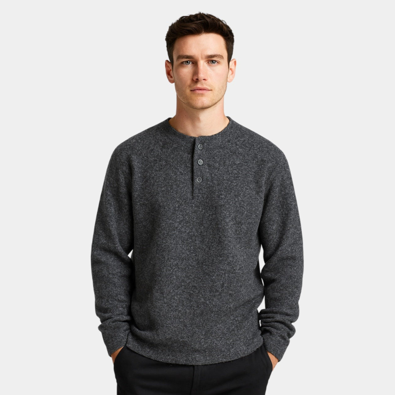 Vintares | Casual Long-Sleeve Henley Shirt in Wool