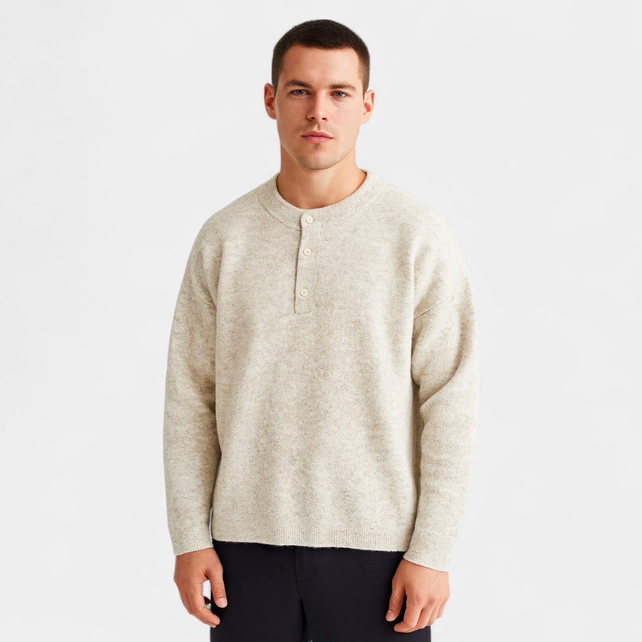 Vintares | Casual Long-Sleeve Henley Shirt in Wool