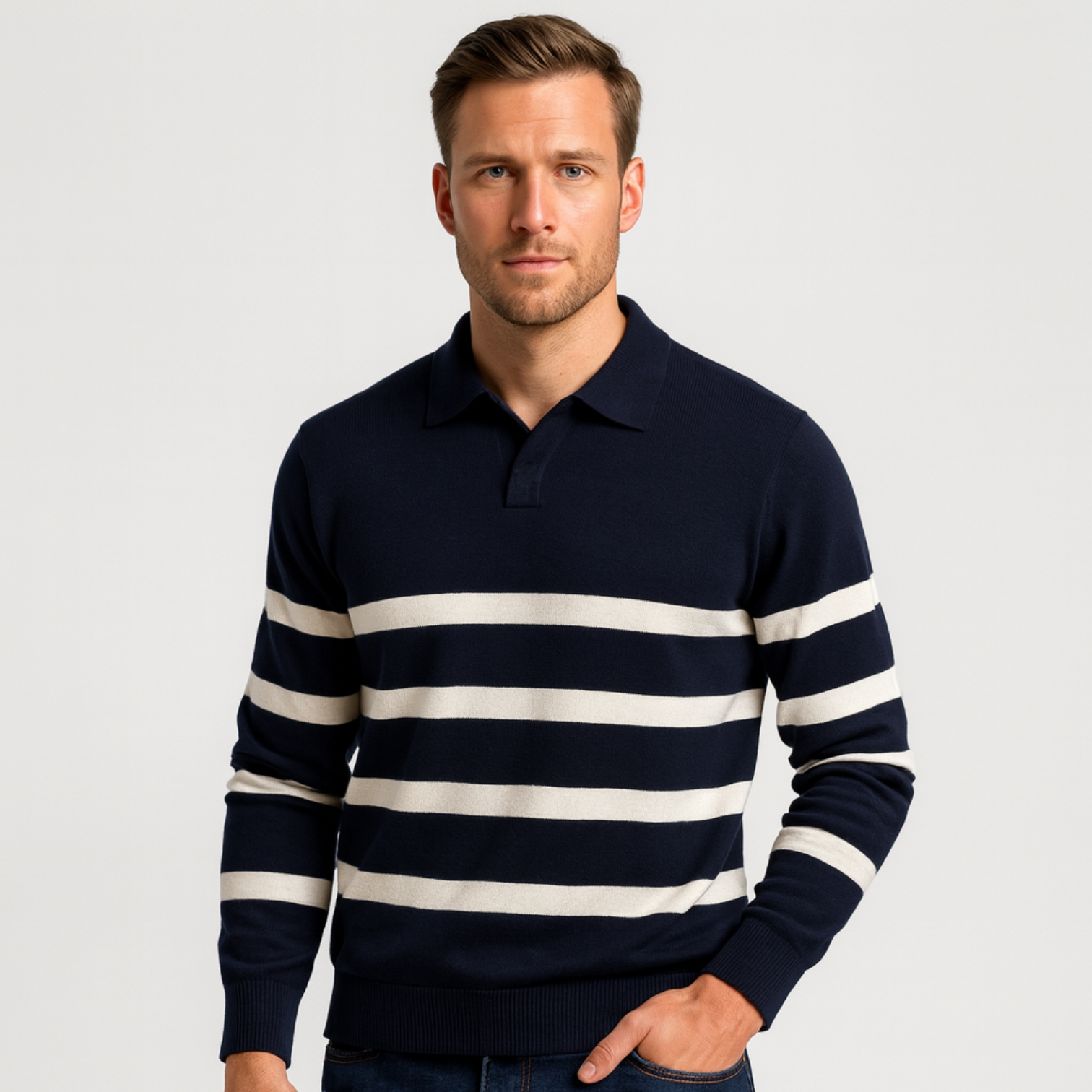 Vintares | Striped Knitted Polo T-Shirt for Men