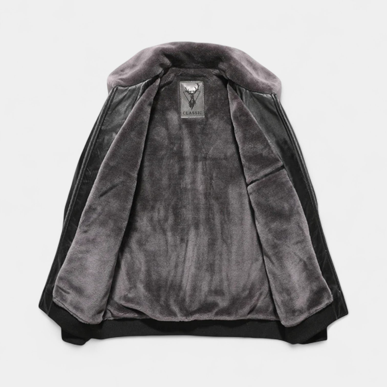 Vintares | Leather Biker Jacket with Fleece Lining and Fur Collar