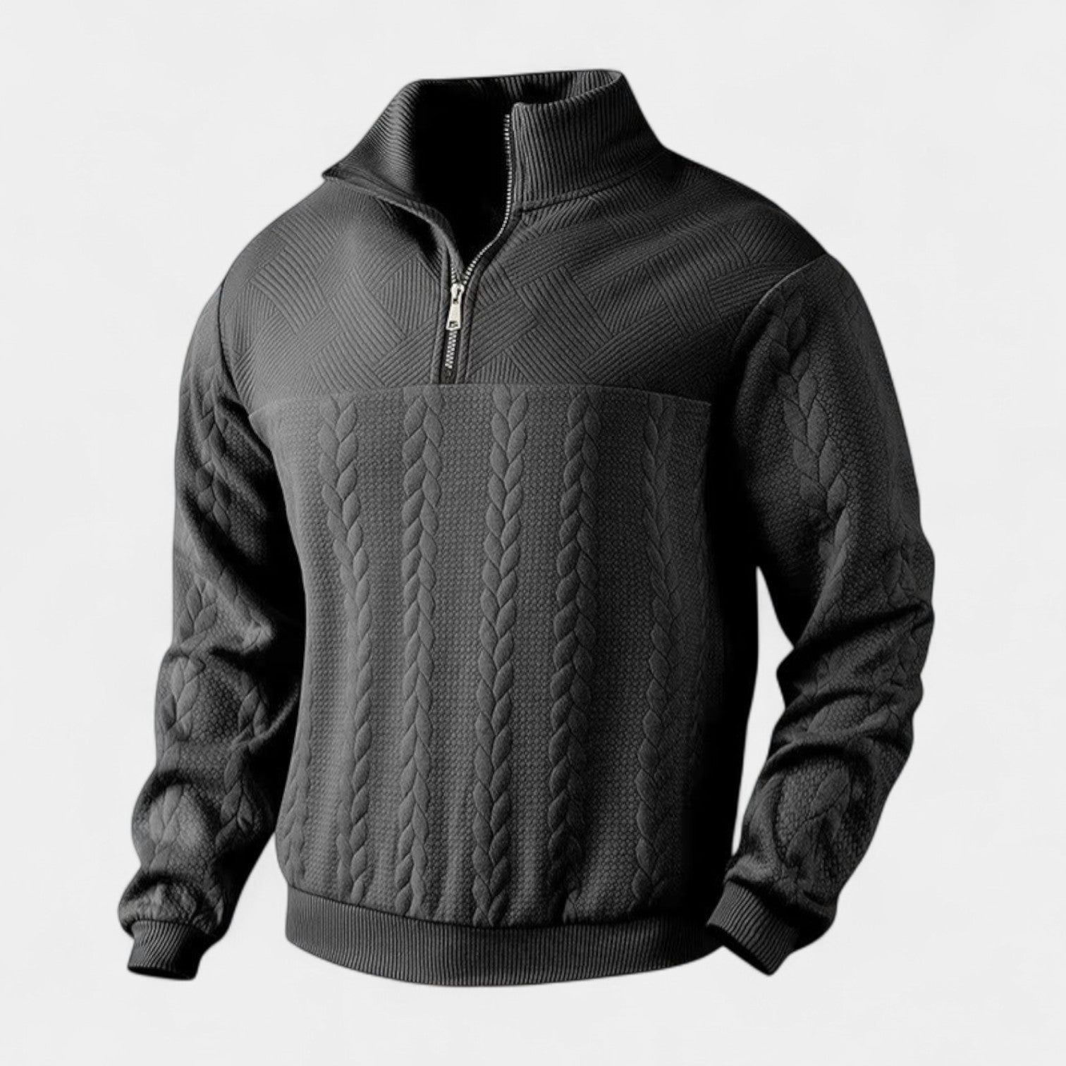 Vintares | Merino Half-Zip Sweater with High Collar - Cable Knitted