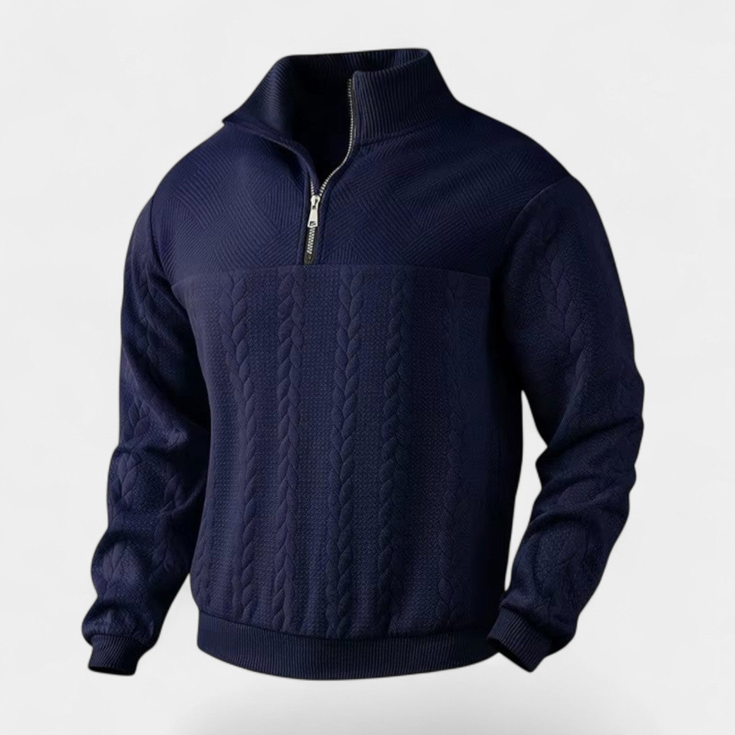 Vintares | Merino Half-Zip Sweater with High Collar - Cable Knitted