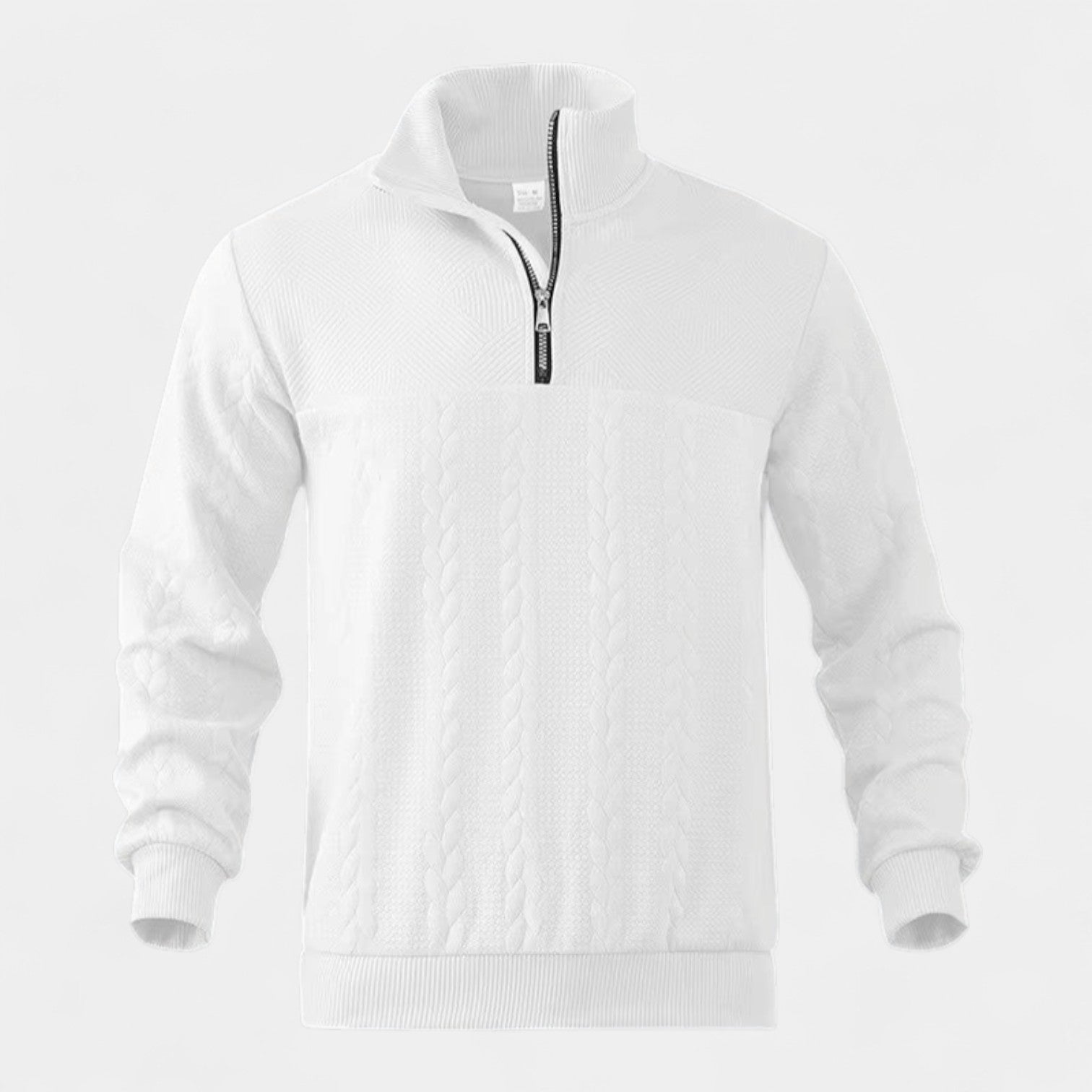 Vintares | Merino Half-Zip Sweater with High Collar - Cable Knitted