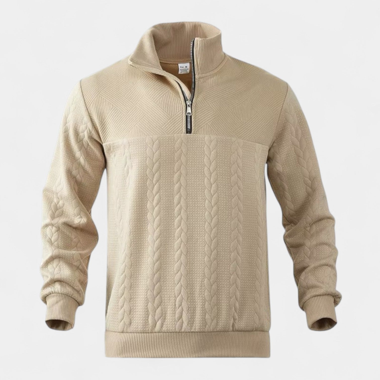 Vintares | Merino Half-Zip Sweater with High Collar - Cable Knitted