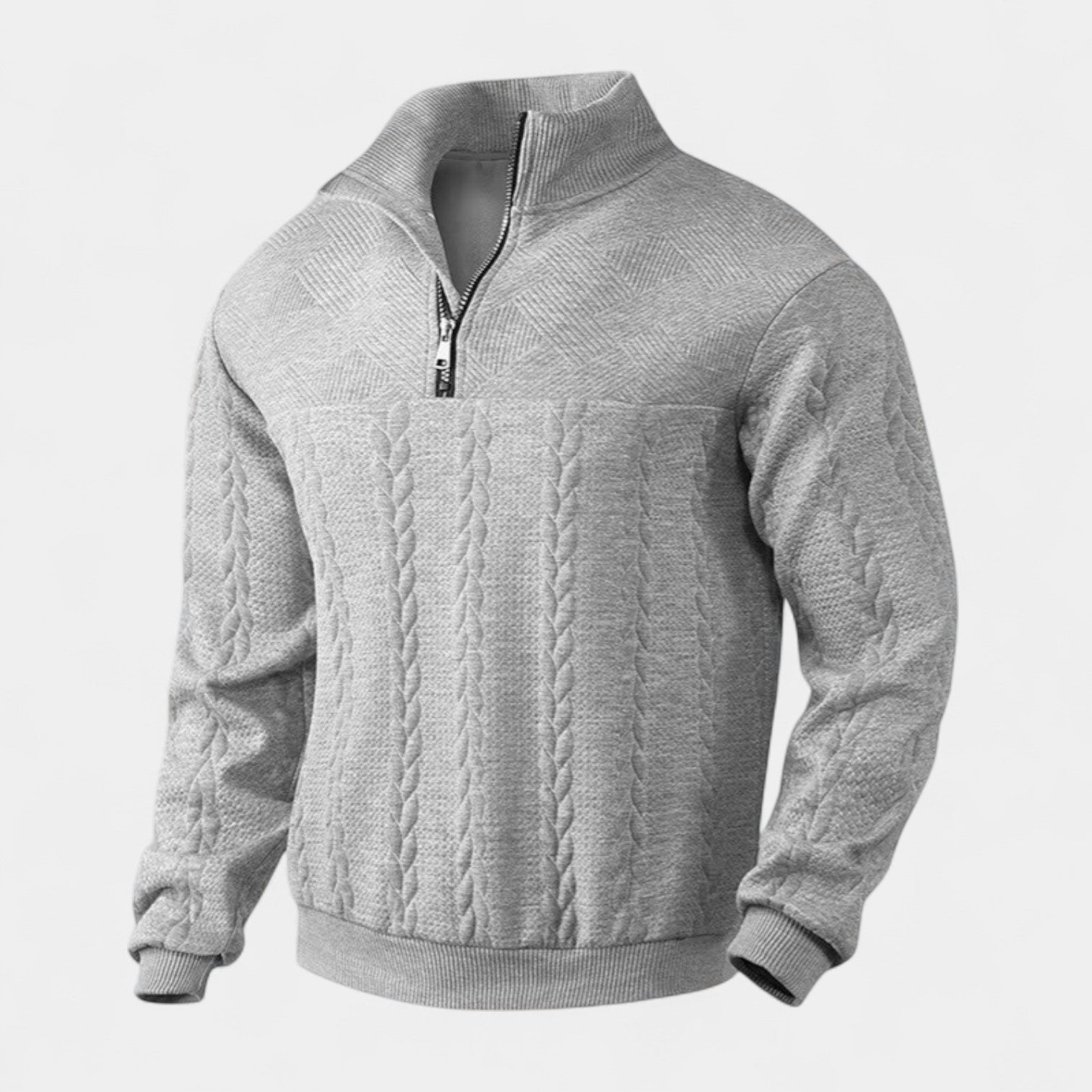 Vintares | Merino Half-Zip Sweater with High Collar - Cable Knitted