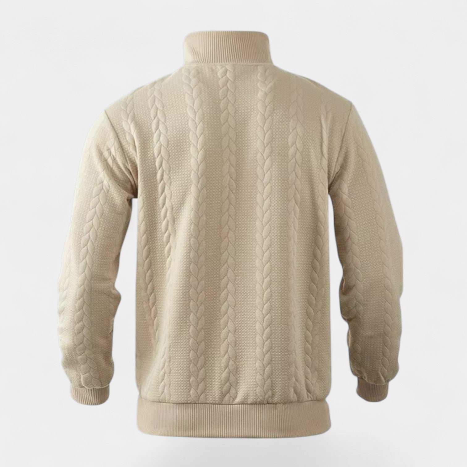 Vintares | Merino Half-Zip Sweater with High Collar - Cable Knitted