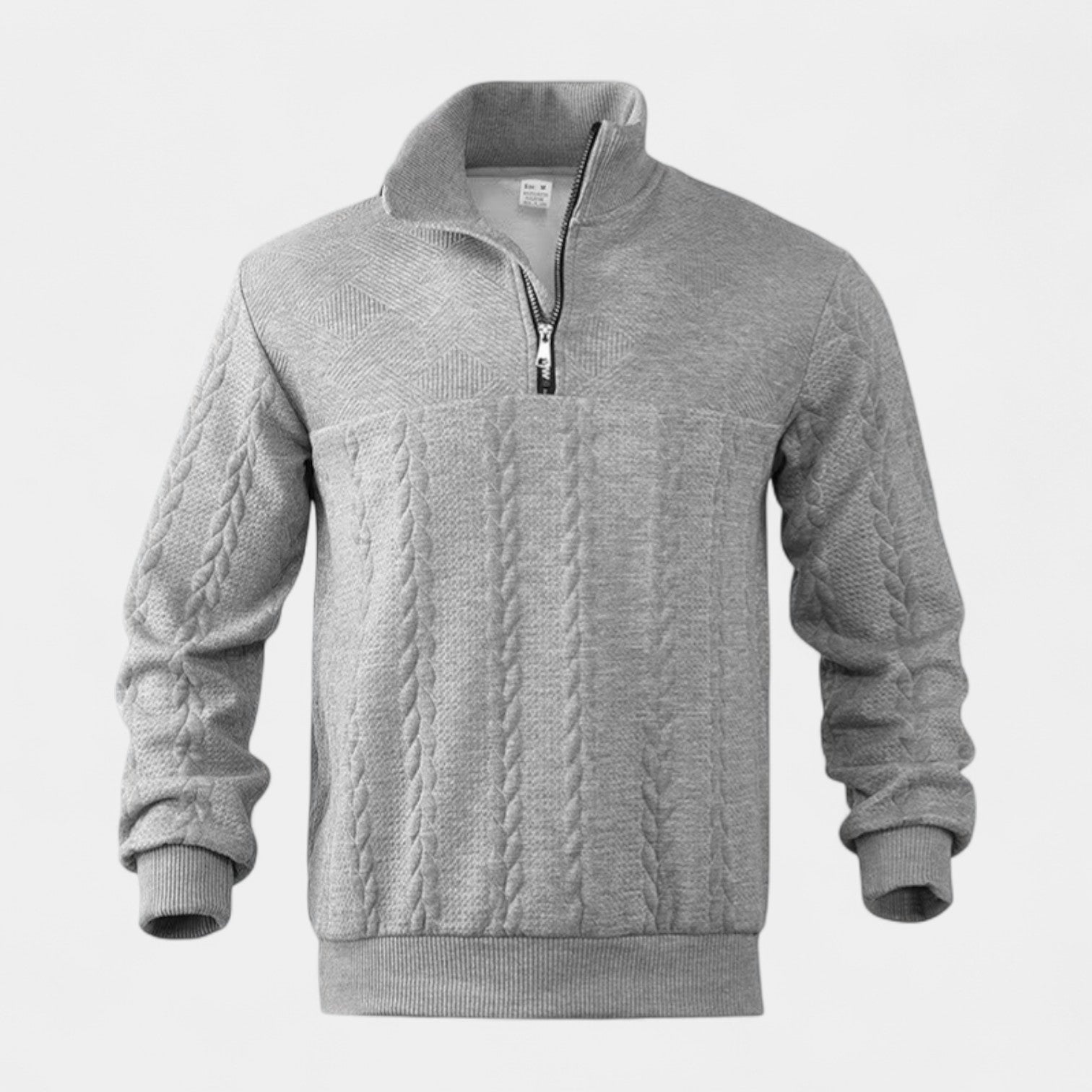 Vintares | Merino Half-Zip Sweater with High Collar - Cable Knitted