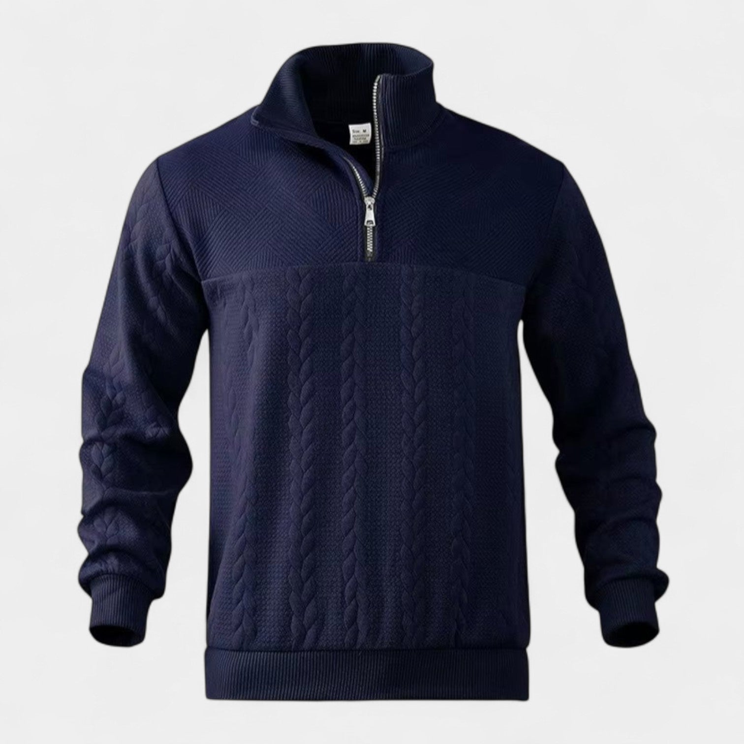 Vintares | Merino Half-Zip Sweater with High Collar - Cable Knitted