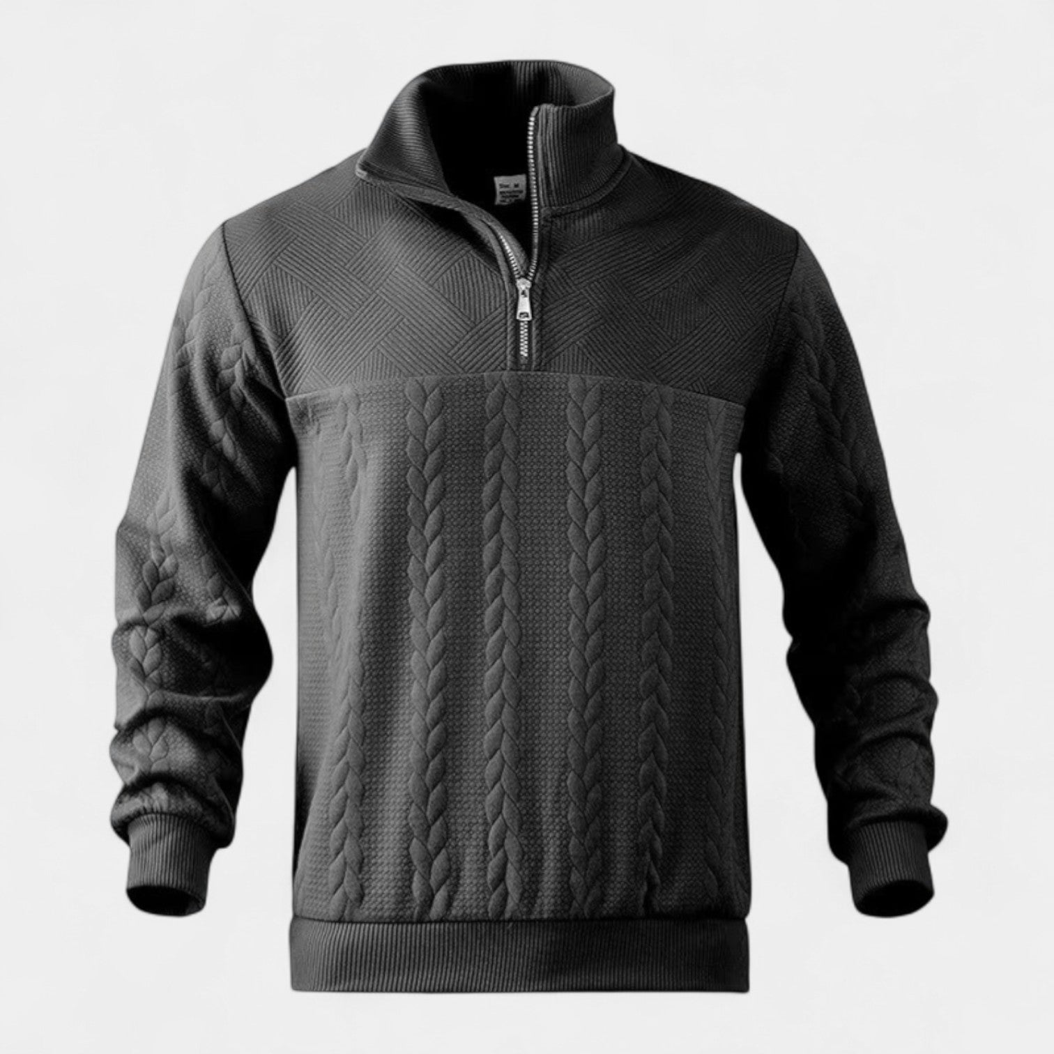 Vintares | Merino Half-Zip Sweater with High Collar - Cable Knitted
