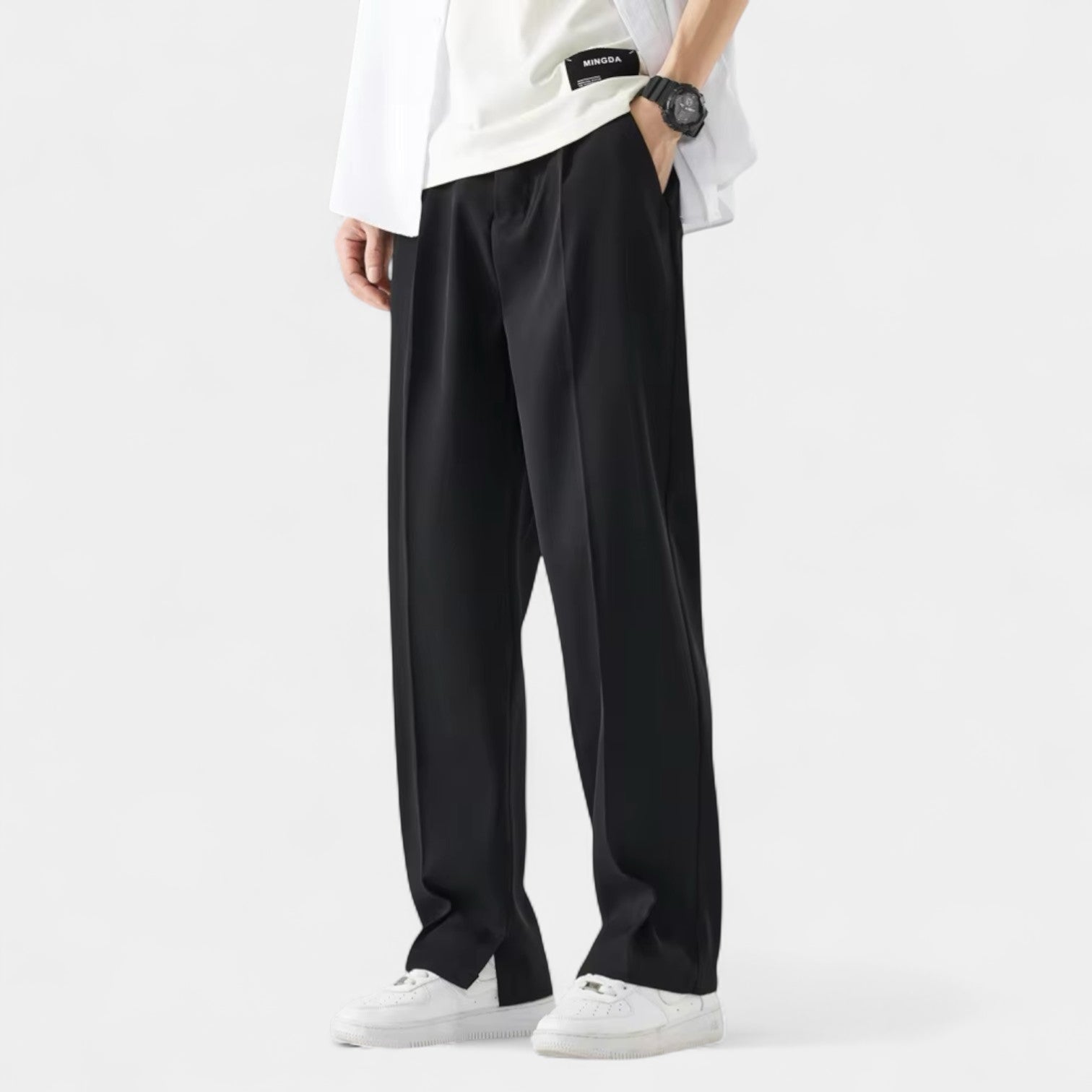 Wide Leg Straight Trousers Stretch Regular Fit for Men