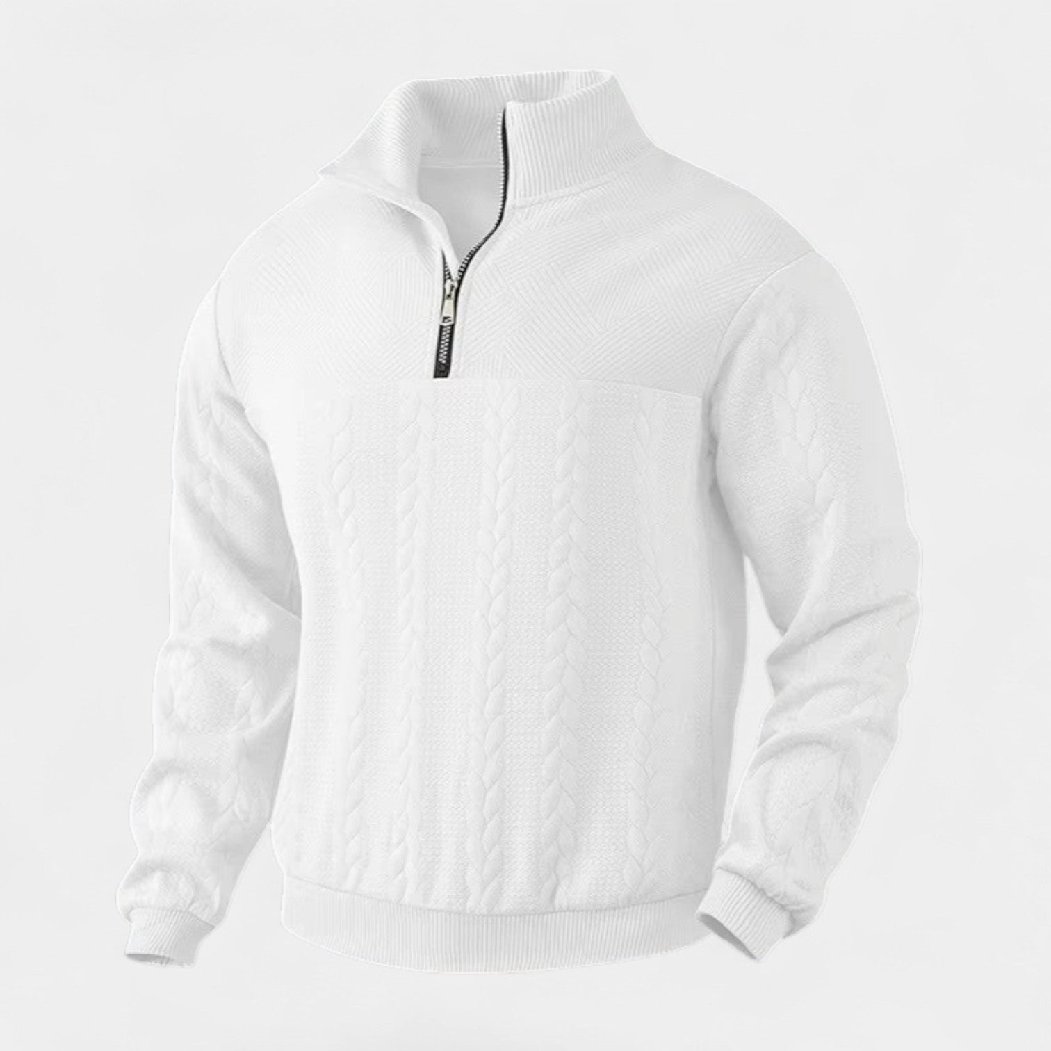 Vintares | Merino Half-Zip Sweater with High Collar - Cable Knitted