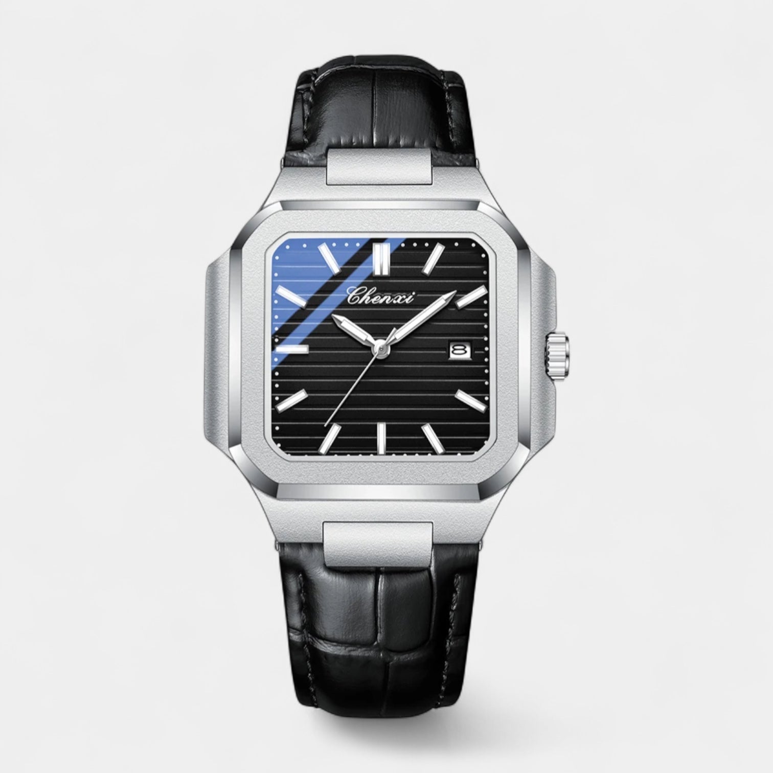 Vintares | Men’s Square Stainless Steel Leather Strap Quartz Watch