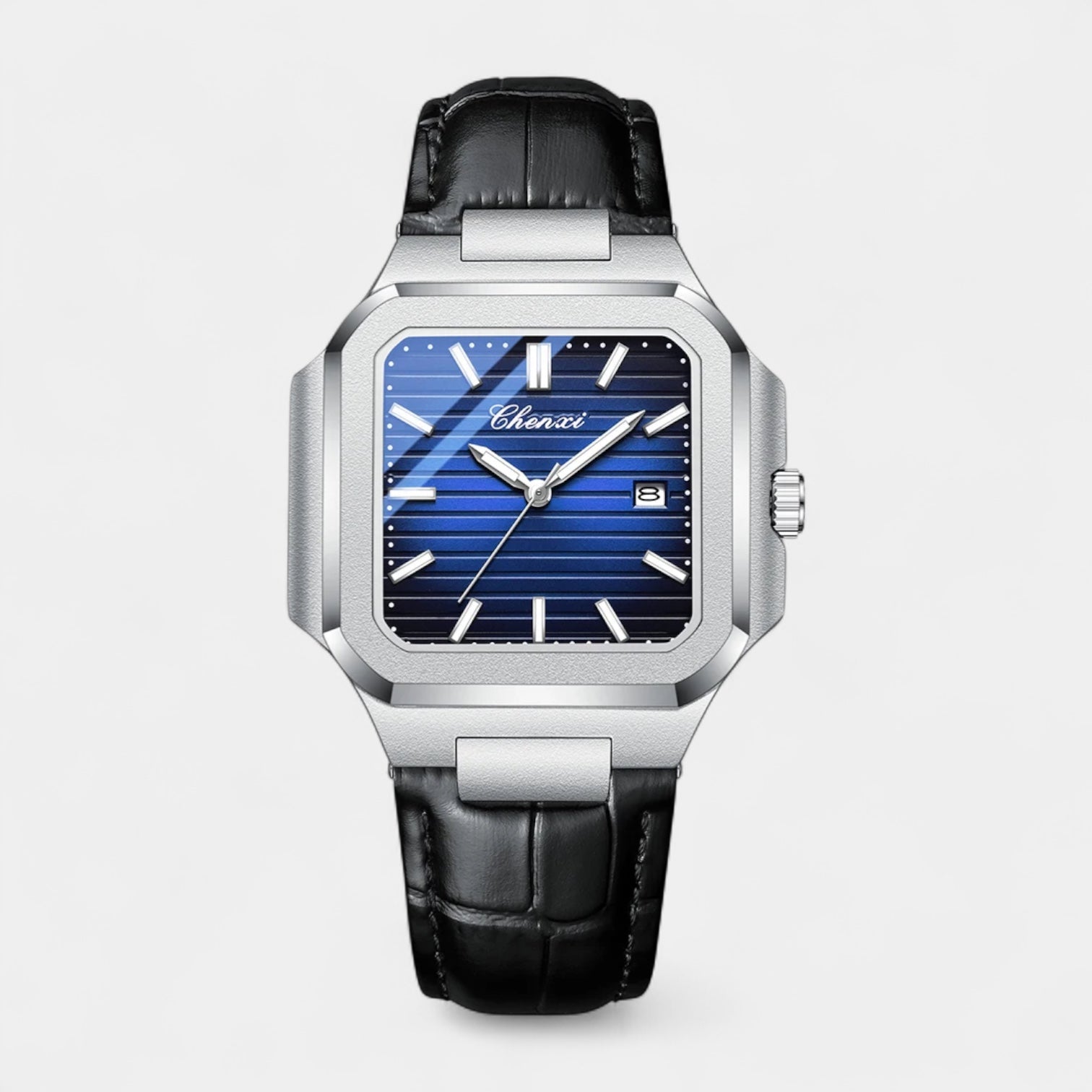 Vintares | Men’s Square Stainless Steel Leather Strap Quartz Watch