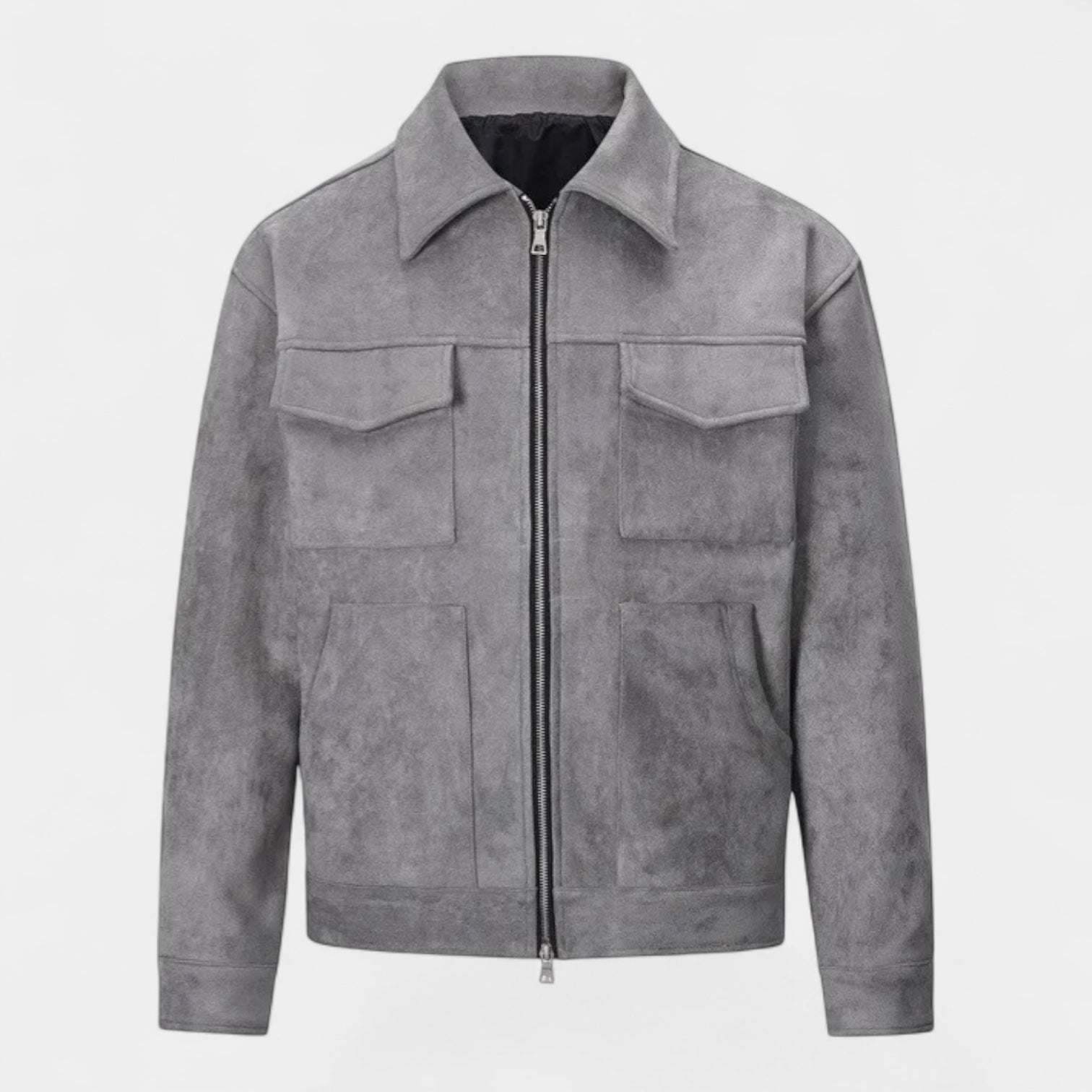 Vintares | Casual Faux Suede Jacket for Men - Double Zippers