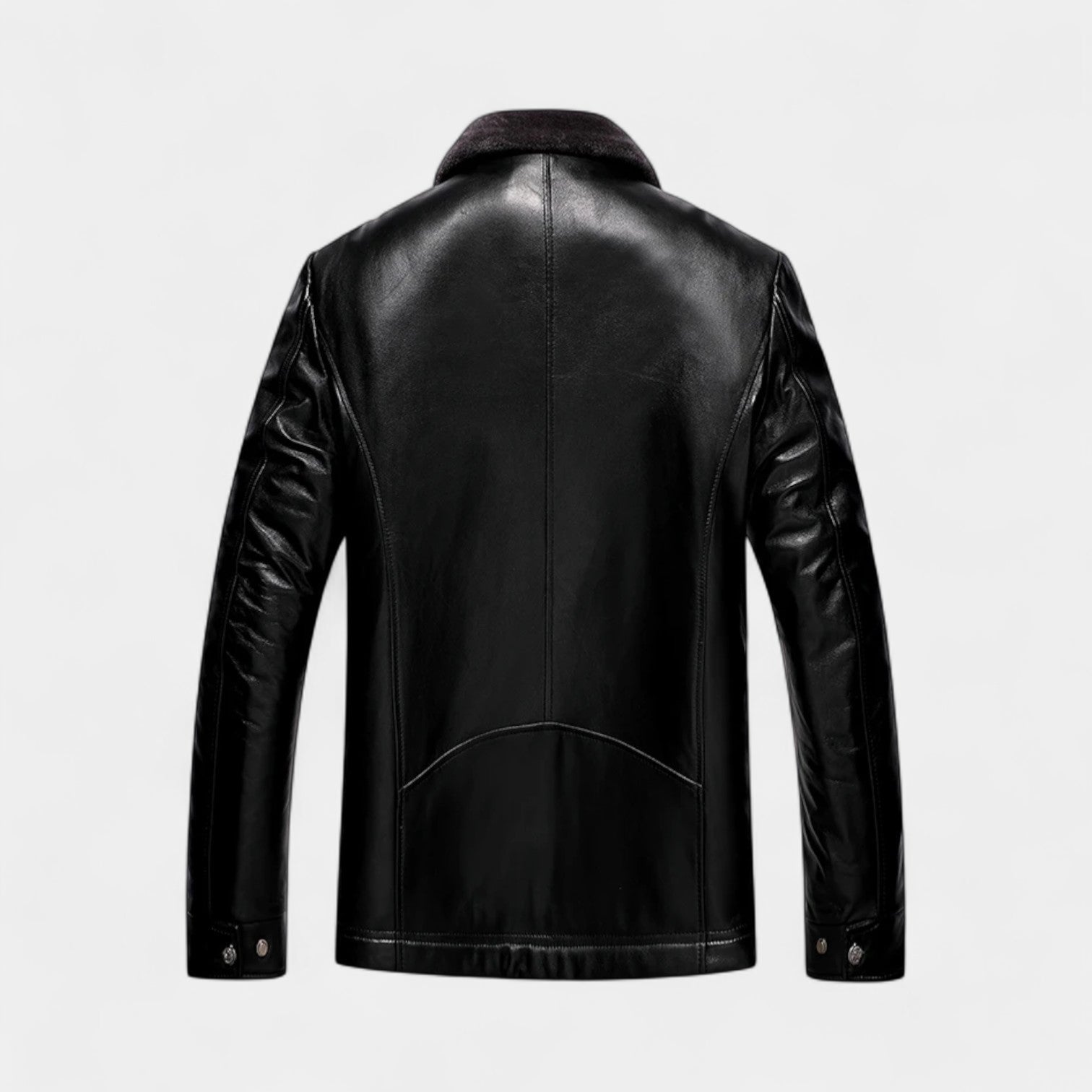 Vintares | Leather Biker Jacket with Fleece Lining and Fur Collar