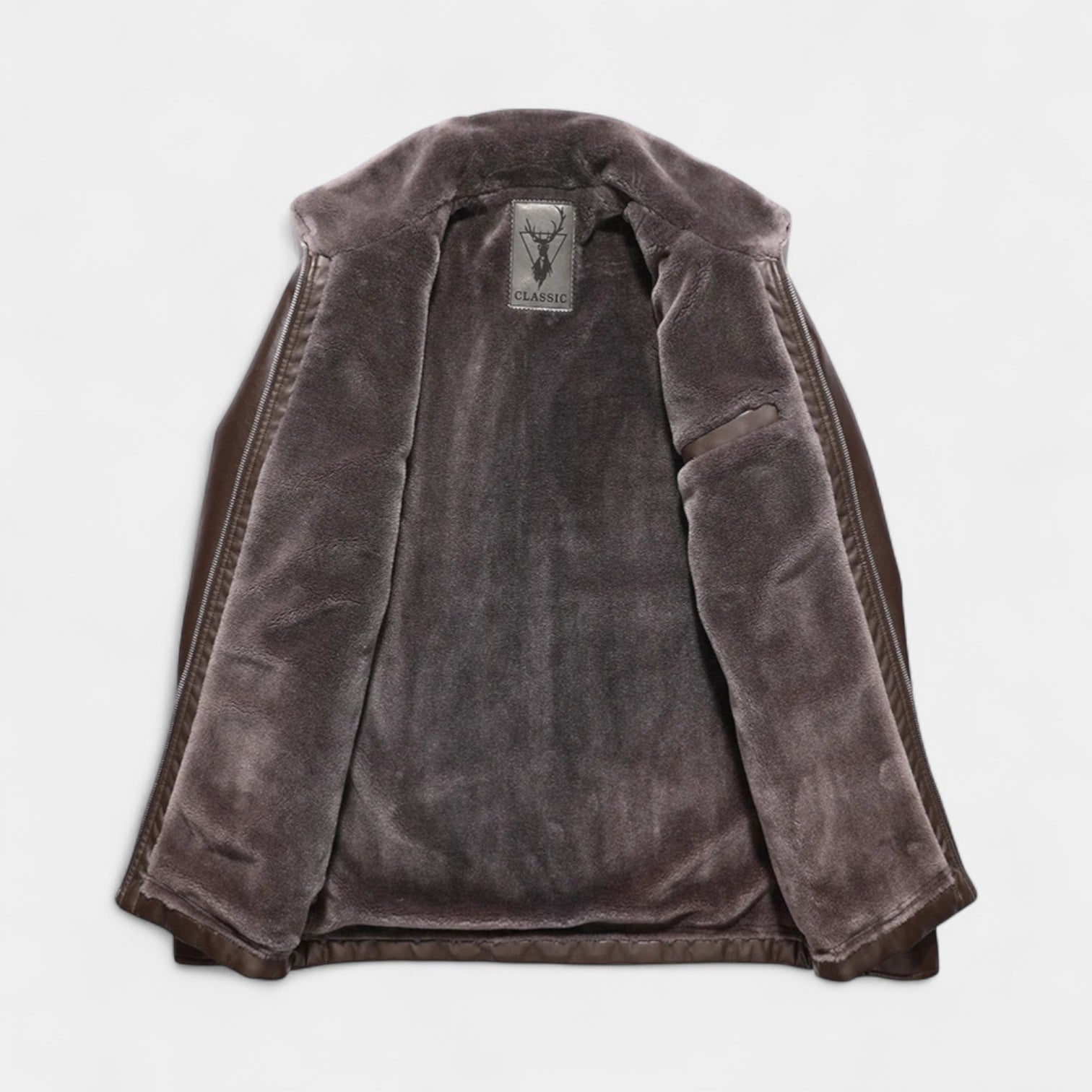 Vintares | Leather Biker Jacket with Fleece Lining and Fur Collar