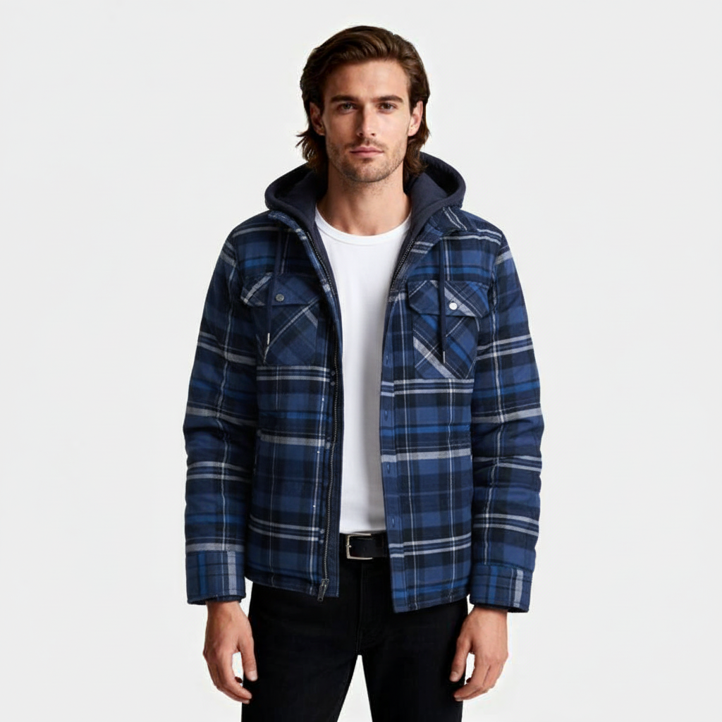 Hooded Quilted Shirt Jacket Regular Fit for Men