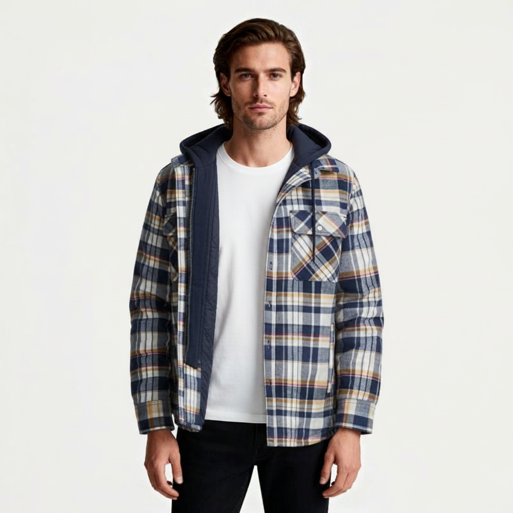 Hooded Quilted Shirt Jacket Regular Fit for Men