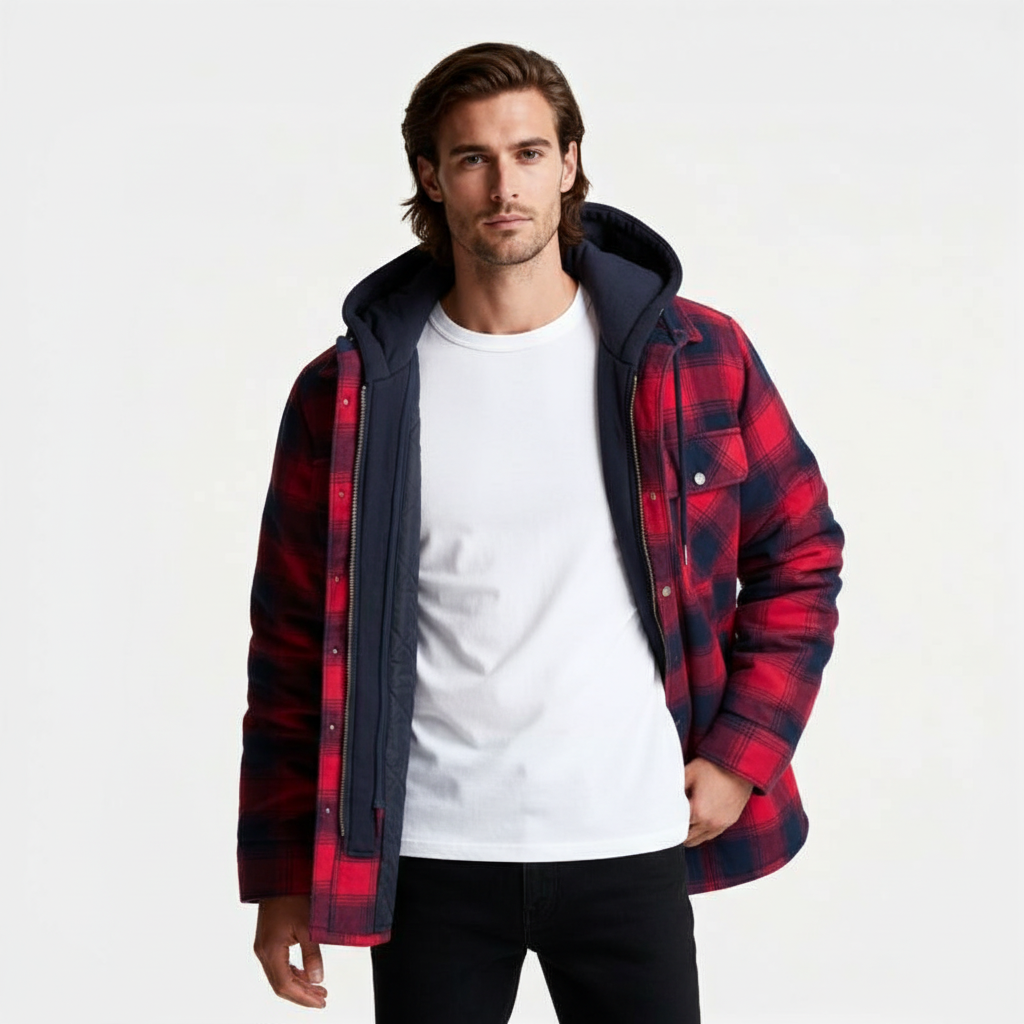 Hooded Quilted Shirt Jacket Regular Fit for Men
