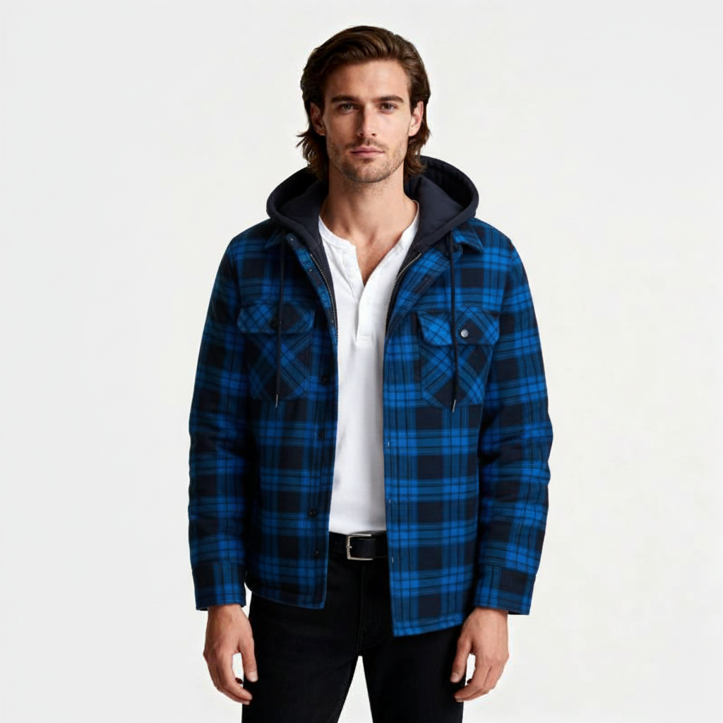 Hooded Quilted Shirt Jacket Regular Fit for Men