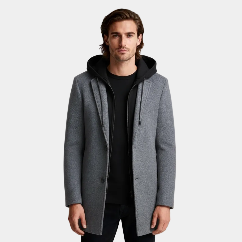 Hooded Overcoat Layered Zip-Button Front for Men