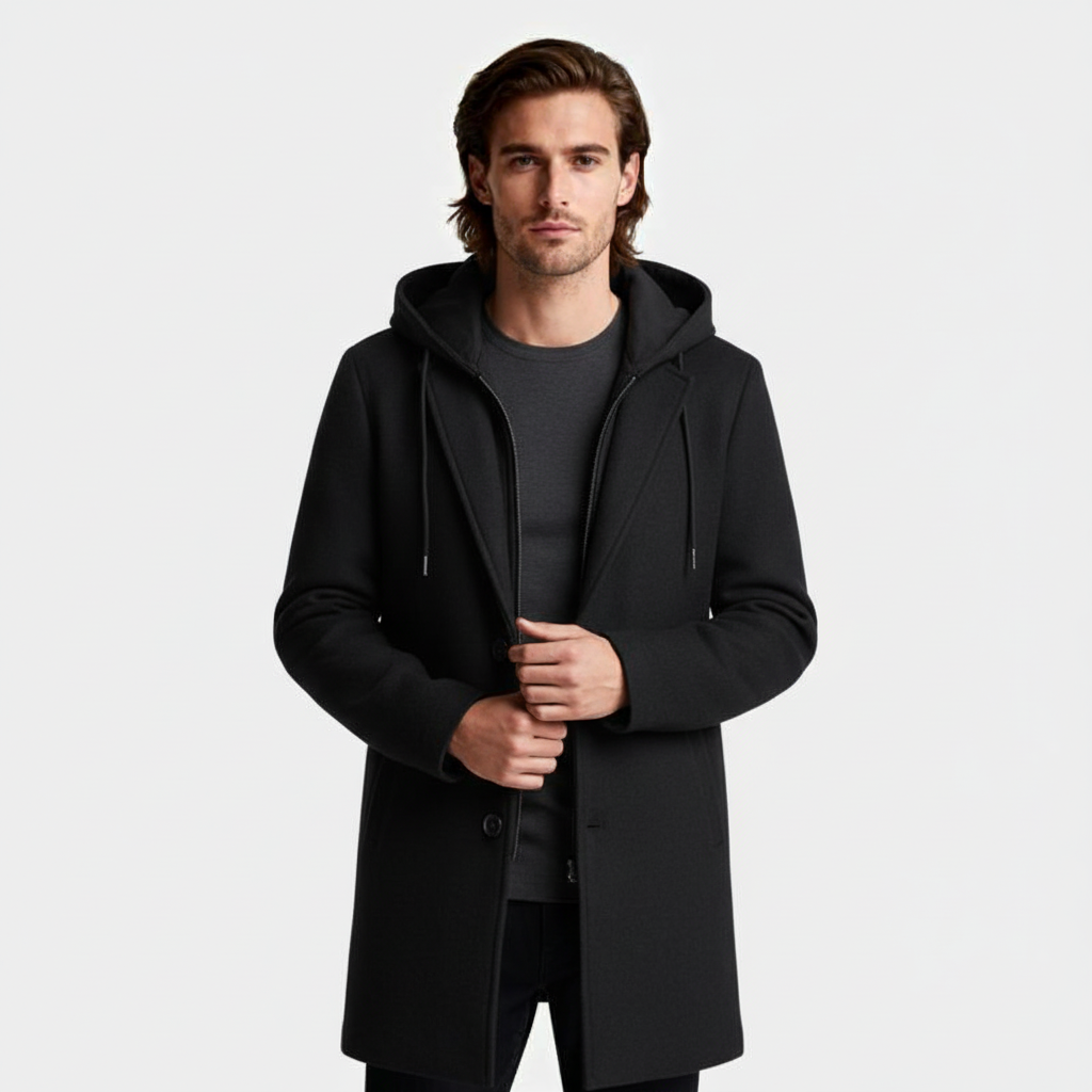 Hooded Overcoat Layered Zip-Button Front for Men