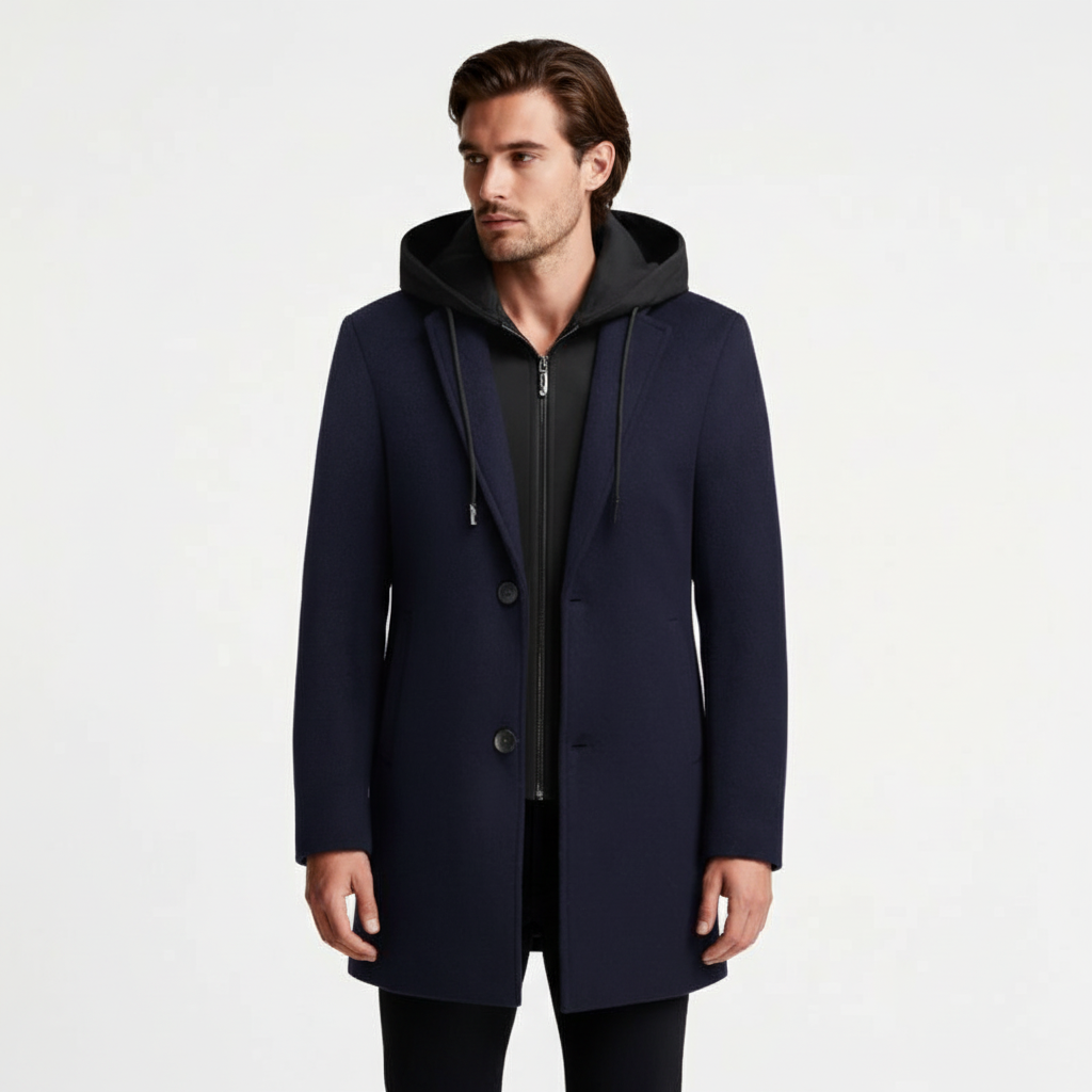 Hooded Overcoat Layered Zip-Button Front for Men