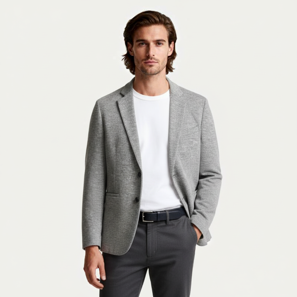 Single-Breasted Structured Blazer Notch Lapel for Men