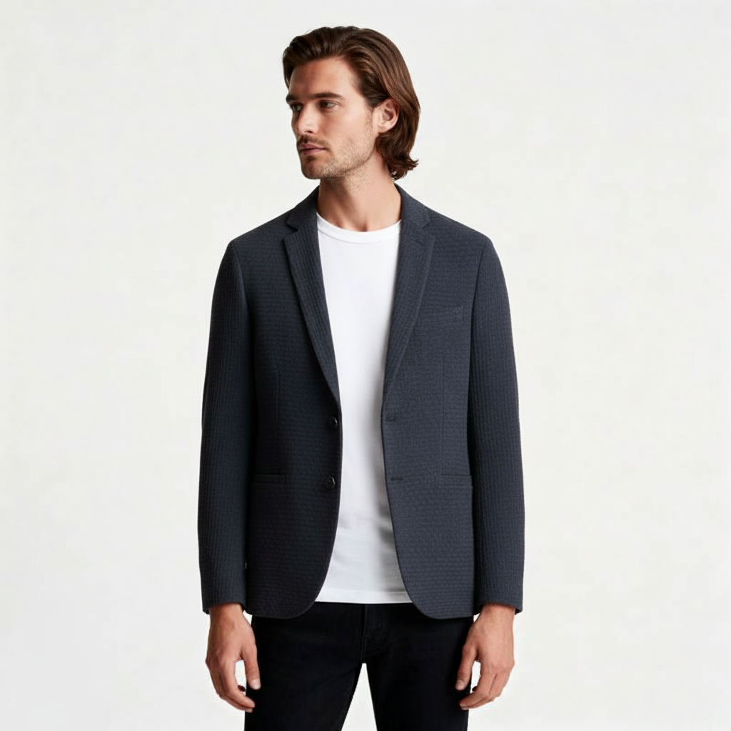 Single-Breasted Structured Blazer Notch Lapel for Men