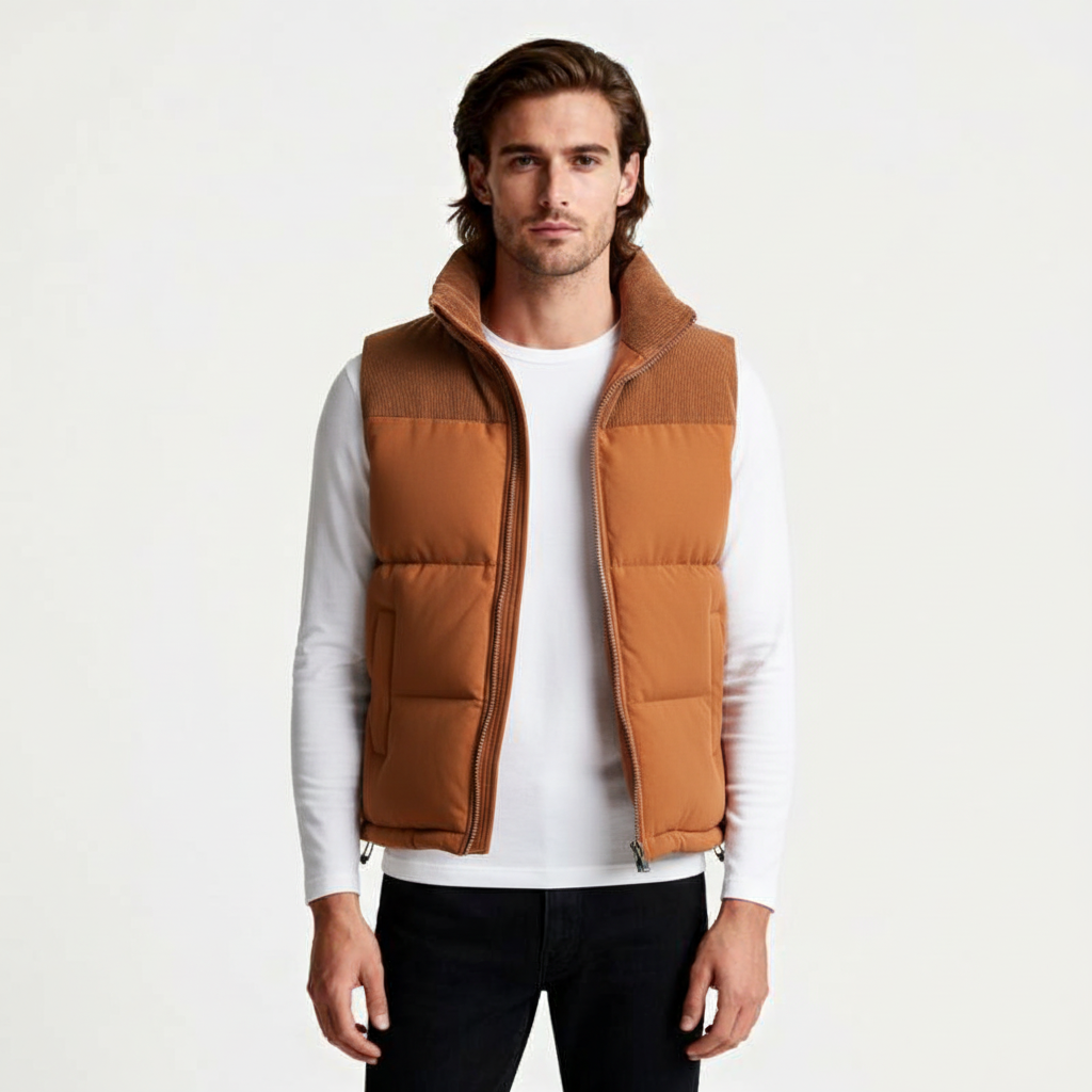 Quilted Puffer Vest Full-Zip Stand Collar for Men