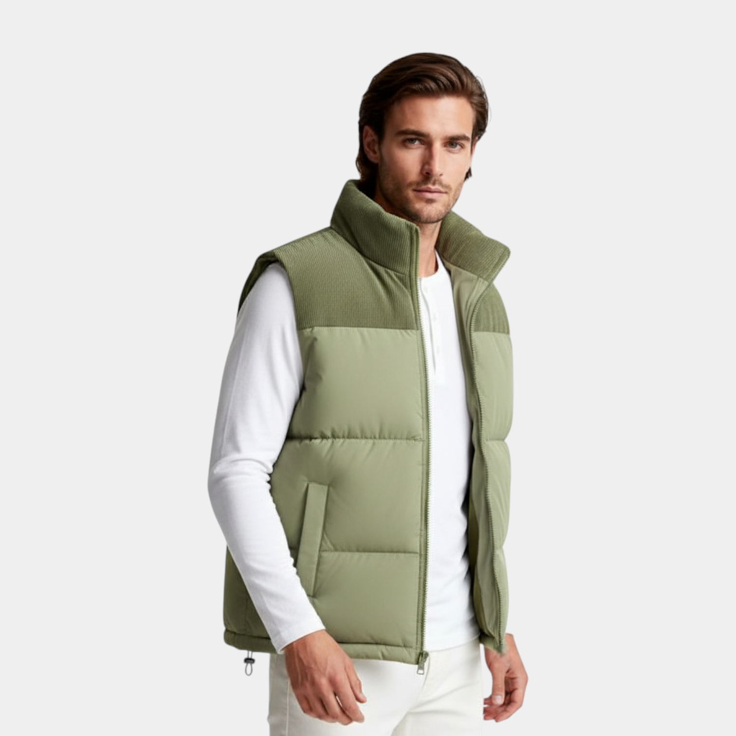 Quilted Puffer Vest Full-Zip Stand Collar for Men
