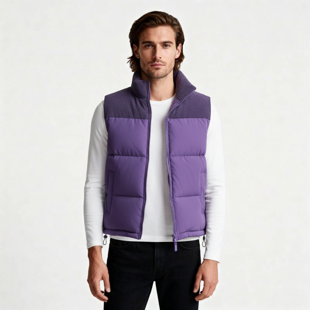 Quilted Puffer Vest Full-Zip Stand Collar for Men