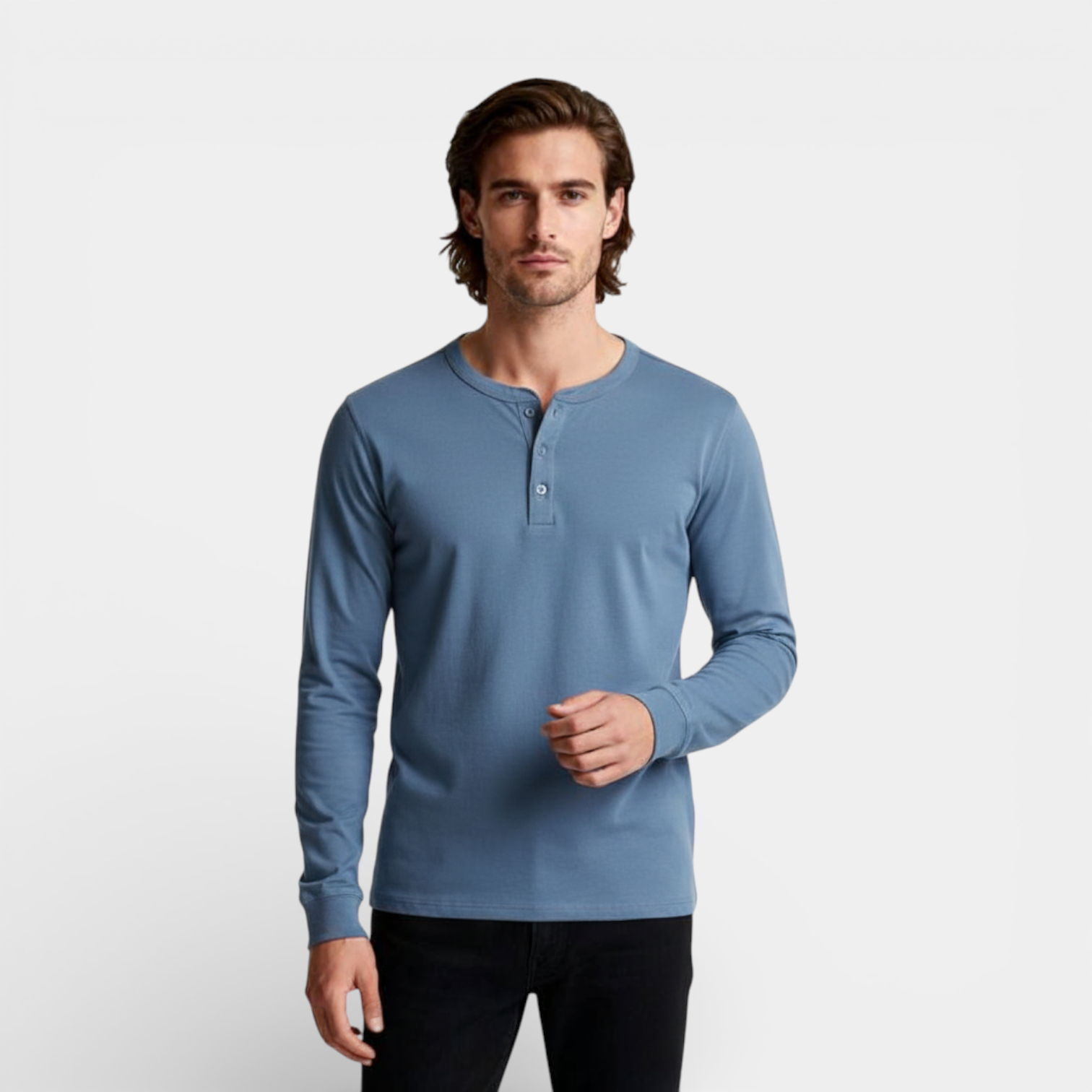 Long Sleeve Henley Shirt Button Placket Regular Fit for Men