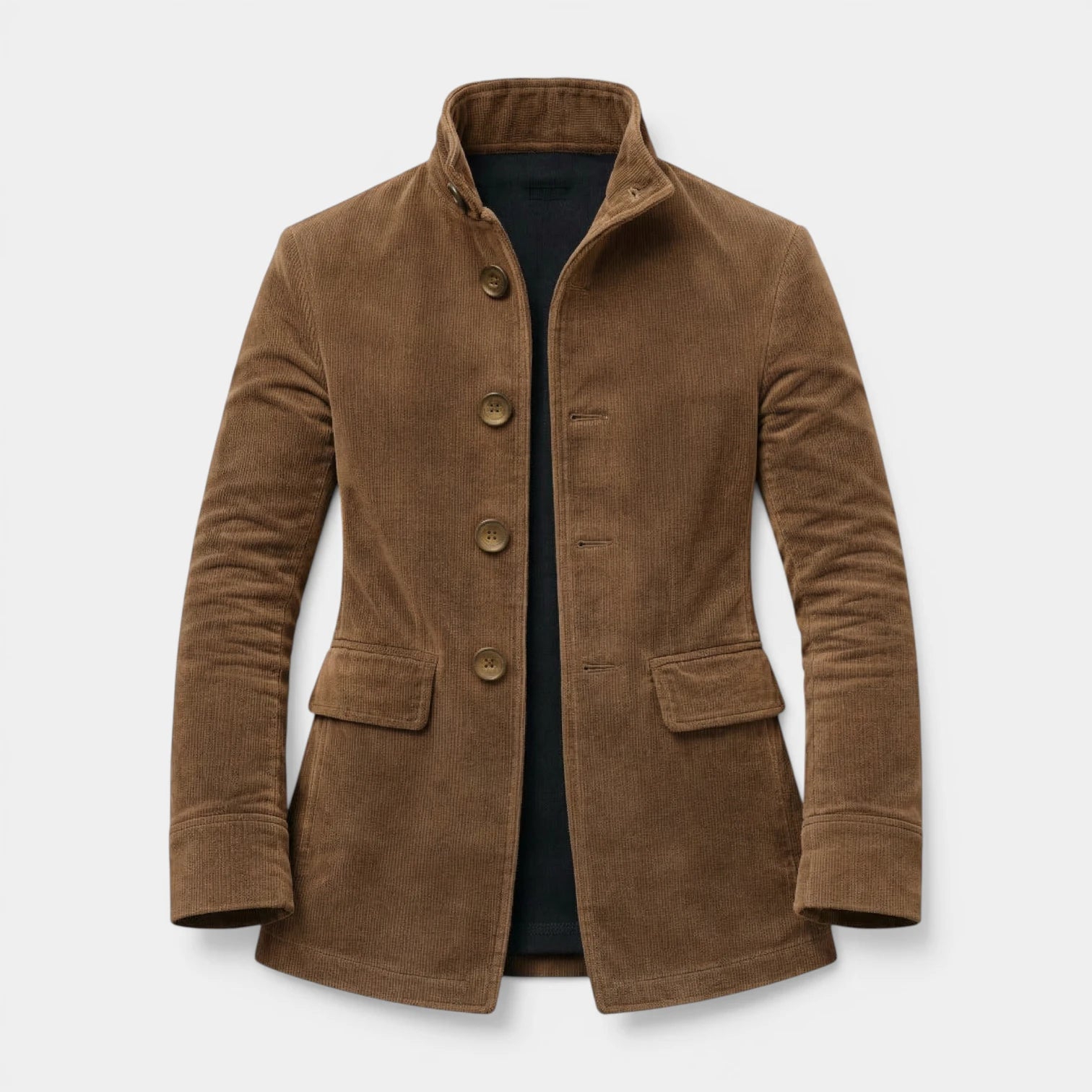 Stand Collar Corduroy Button-Up Jacket Regular Fit for Men
