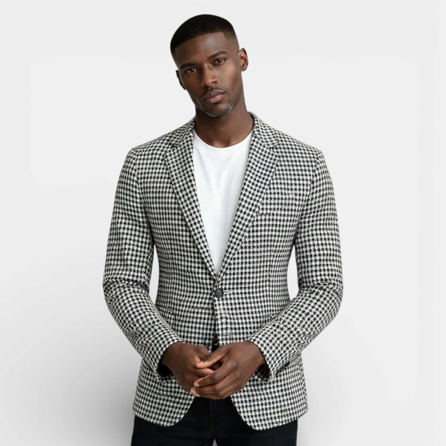 Vintares | Men’s Single-Button Notch Lapel Blazer - Houndstooth Pattern