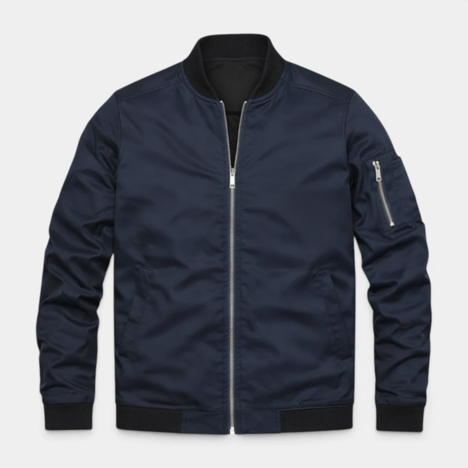 Slim Fit Zip-Up Bomber Jacket Ribbed for Men