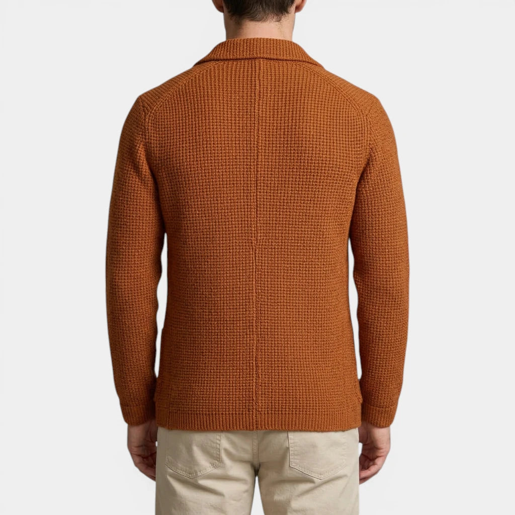 Button-Up Knit Blazer Waffle Weave Regular Fit for Men