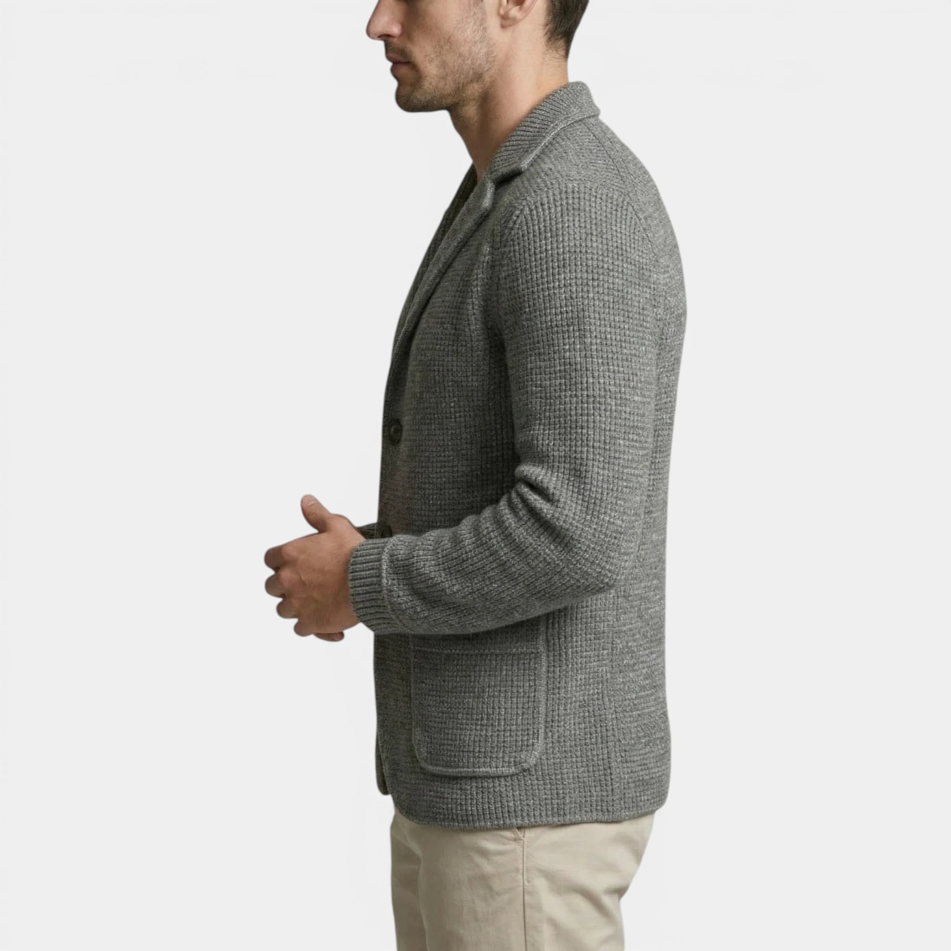 Button-Up Knit Blazer Waffle Weave Regular Fit for Men