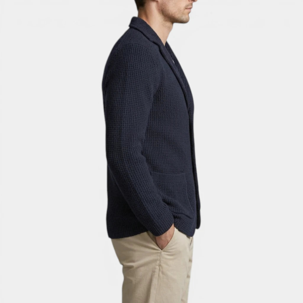 Button-Up Knit Blazer Waffle Weave Regular Fit for Men