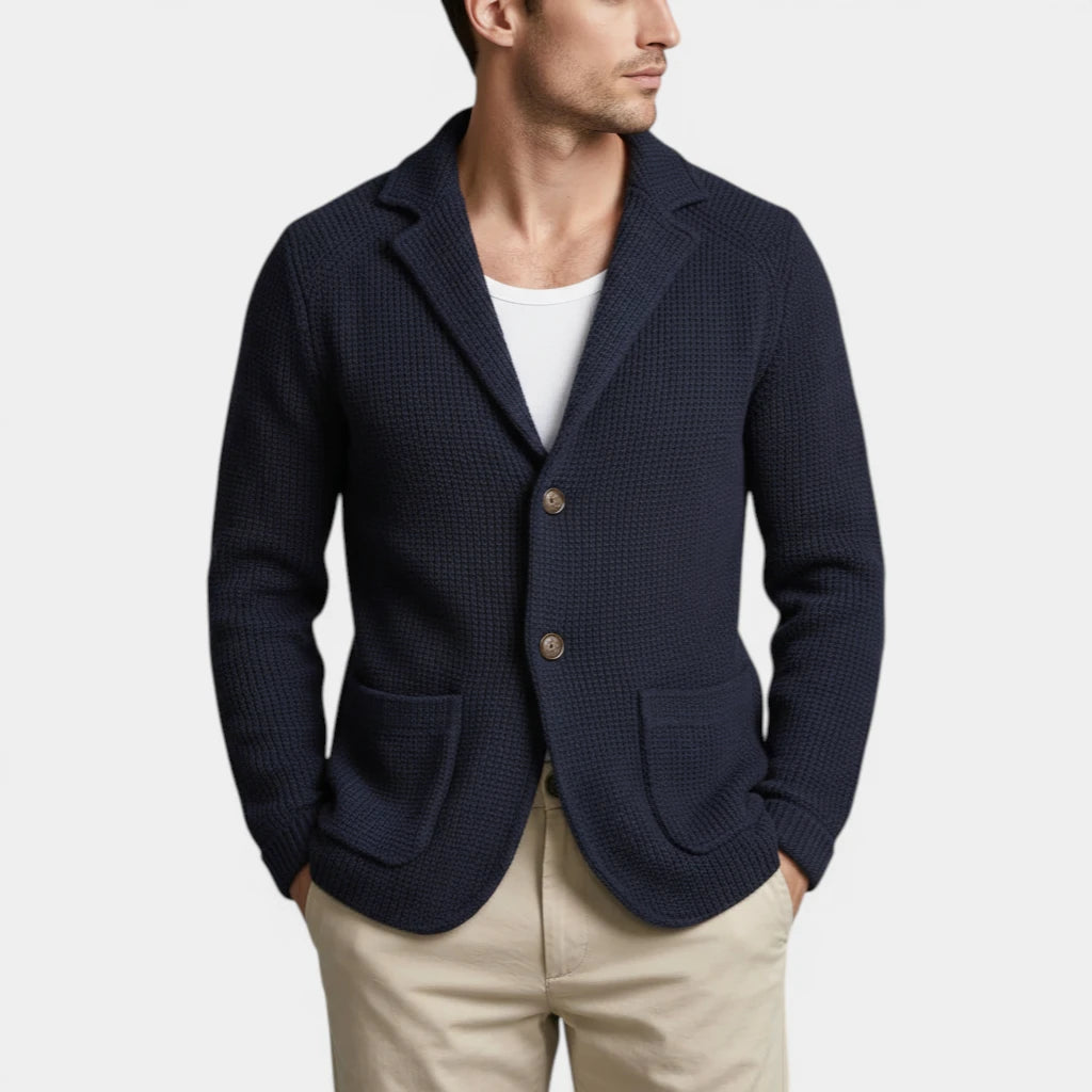 Button-Up Knit Blazer Waffle Weave Regular Fit for Men