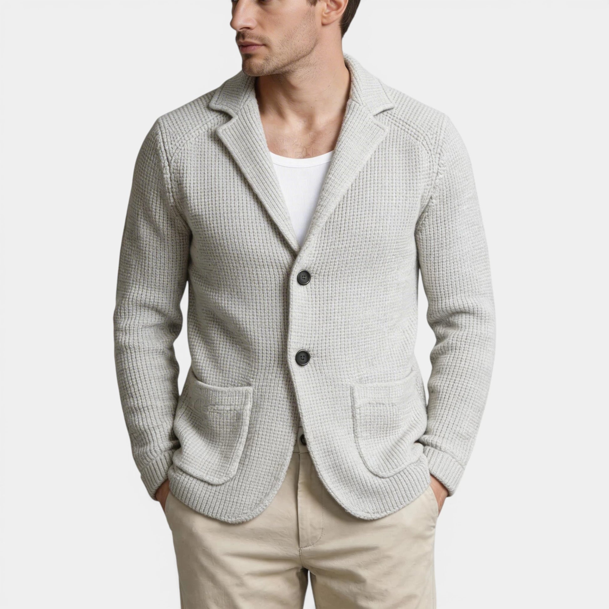 Button-Up Knit Blazer Waffle Weave Regular Fit for Men