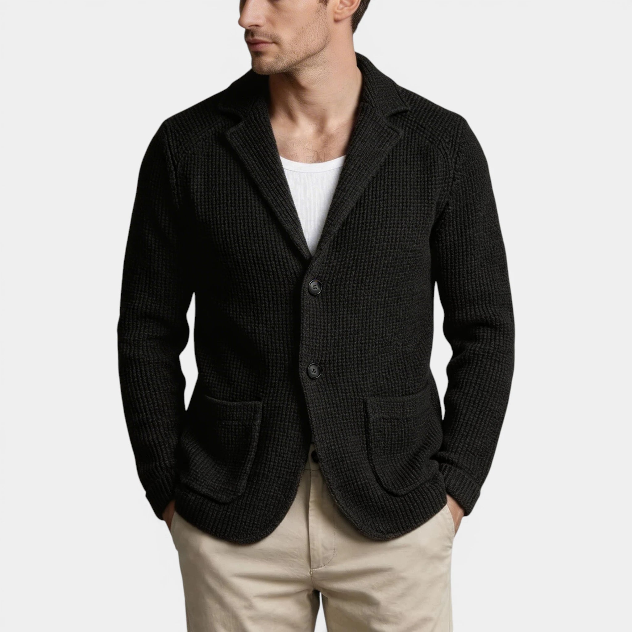 Button-Up Knit Blazer Waffle Weave Regular Fit for Men
