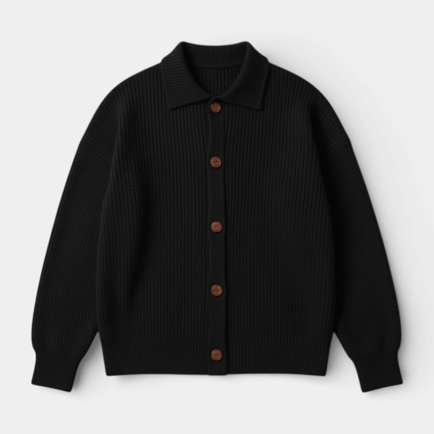 Collared Button-Up Rib Knit Cardigan Regular Fit for Men