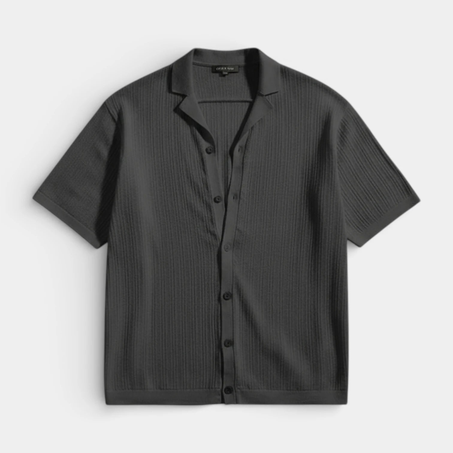 Ribbed Knit Short Sleeve Button-Up Camp Collar for Men