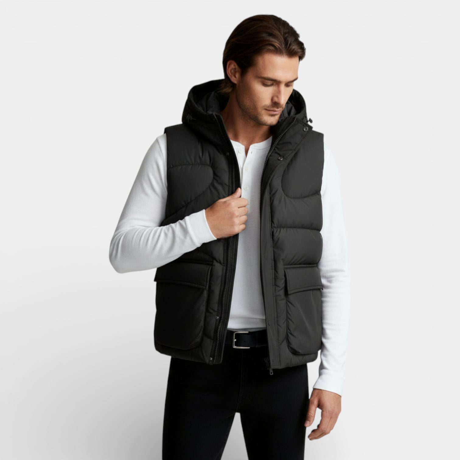 Vintares | Men’s Snap-Front Hooded Quilted Vest - Patch Pockets