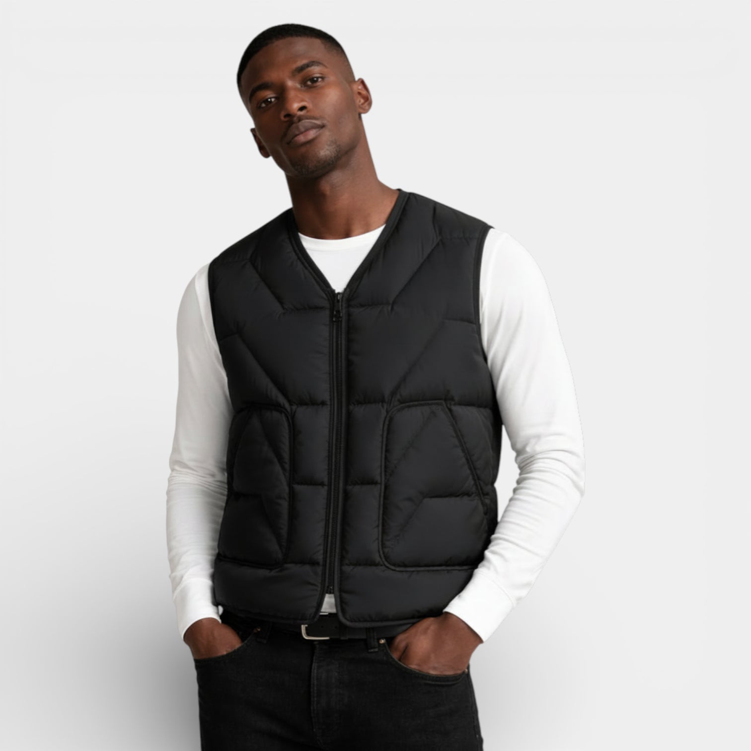 Vintares | Men’s Quilted Zip-Up Puffer Vest - V-Neck
